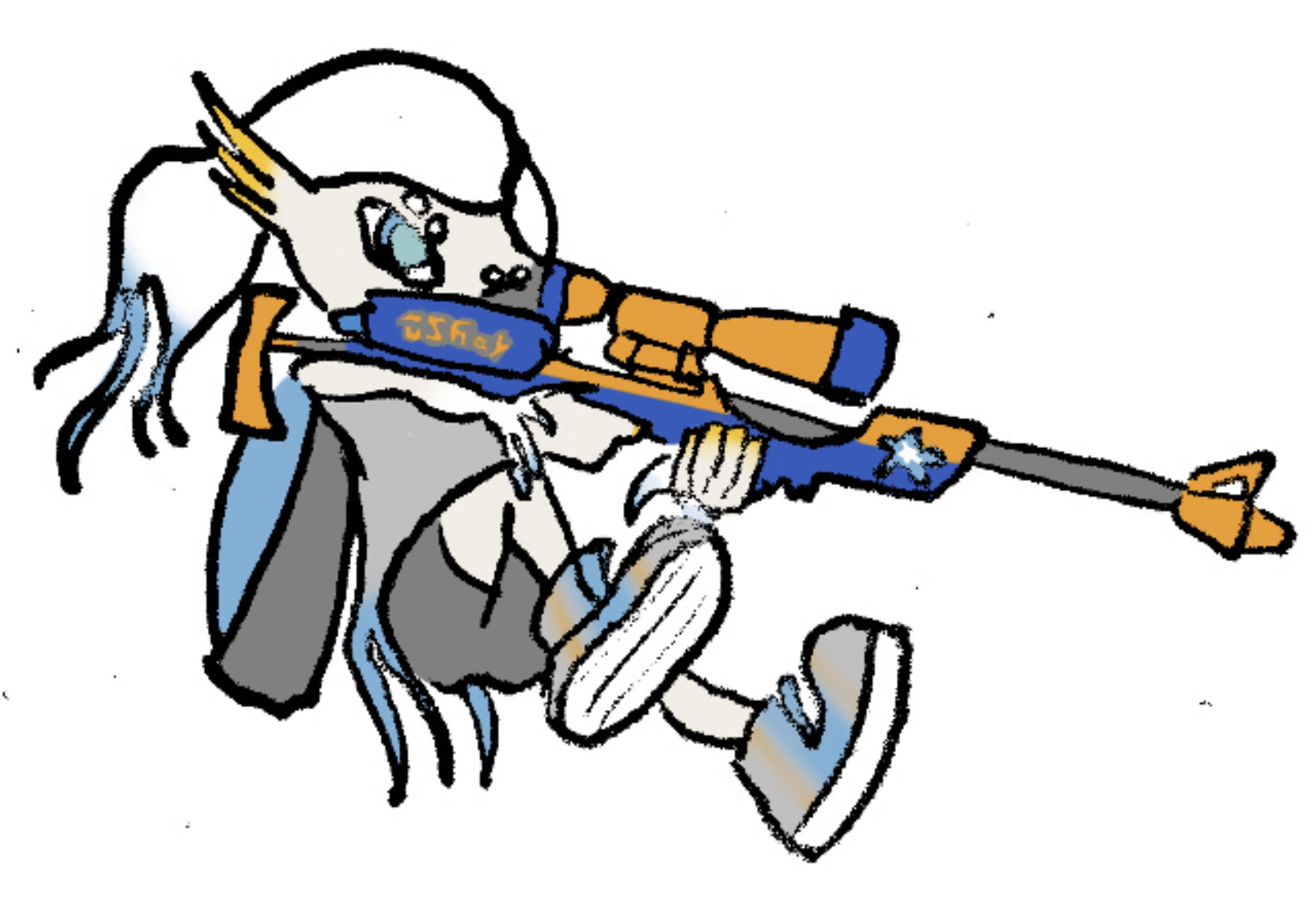 a sniper anthropomorphic betta fish