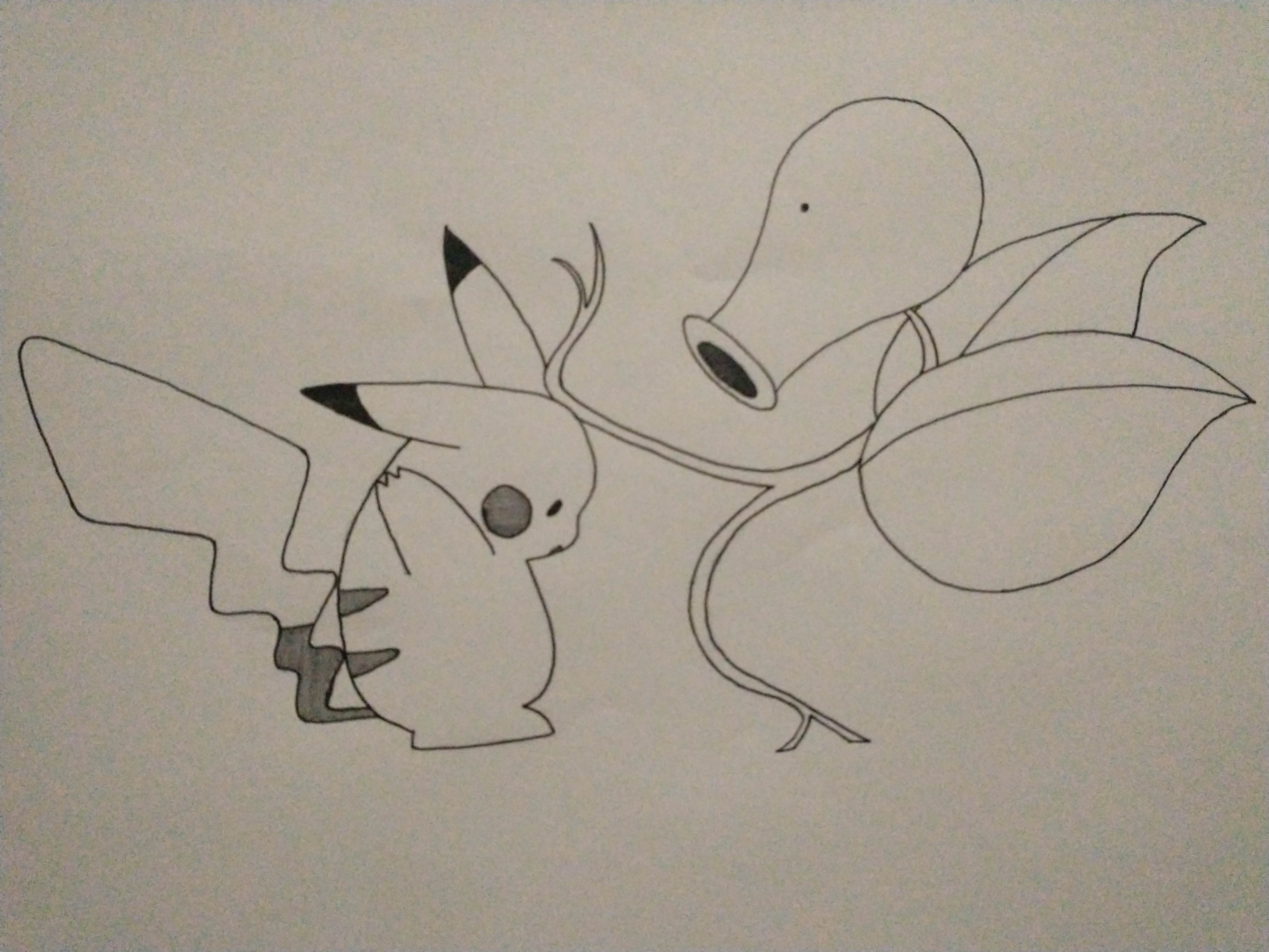 a bellsprout kicking a pikachu